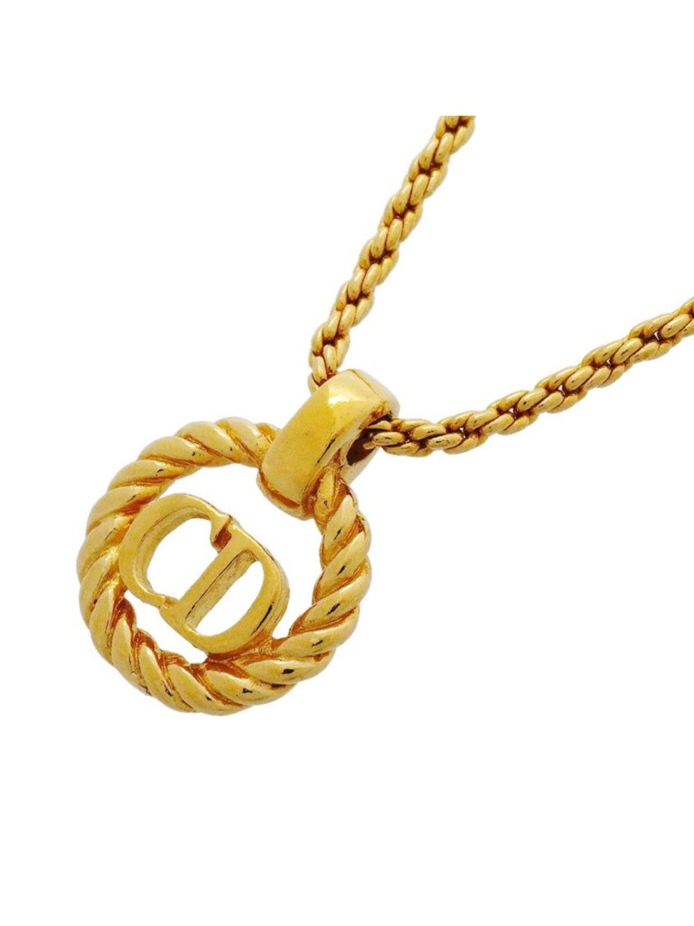 Dior Necklace CD Logo Round Circle Gold Plated
